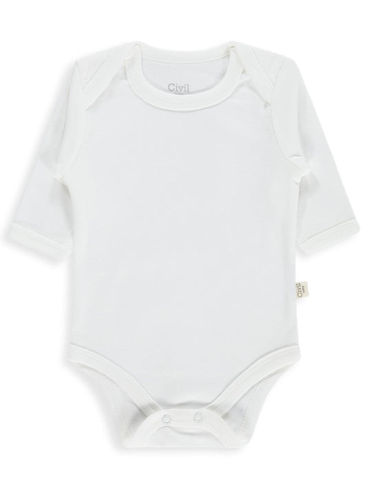 Civil Baby 3 lü Düz Uzun Kol  Çıtçıtlı Badi - Beyaz