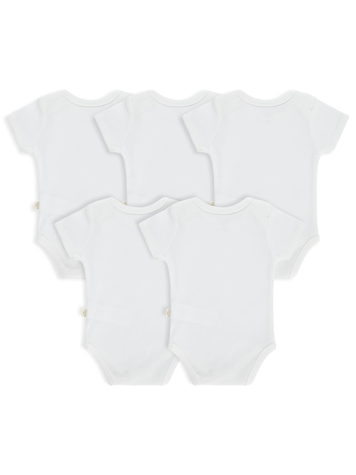 Civil Baby Düz Kısa Kol 5 li 0-1 Ay Çıtçıtlı Badi - Beyaz