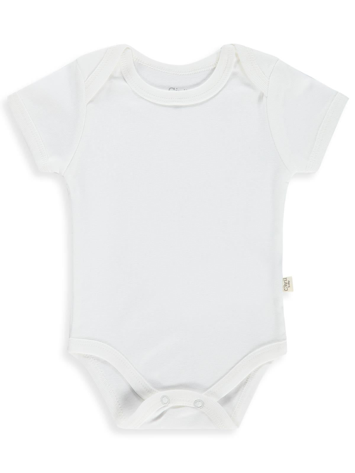 Civil Baby Düz Kısa Kol 5 li 0-1 Ay Çıtçıtlı Badi - Beyaz