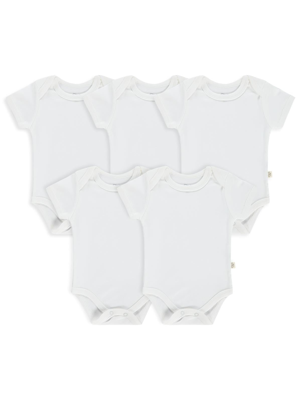 Civil Baby 5 li Düz Kısa Kol 3-9 Ay Çıtçıtlı Badi - Beyaz