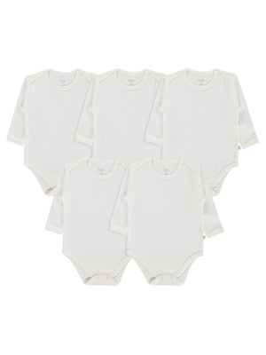 Civil Baby 5 li Düz Uzun Kol 0-1 Ay Çıtçıtlı Badi - Beyaz