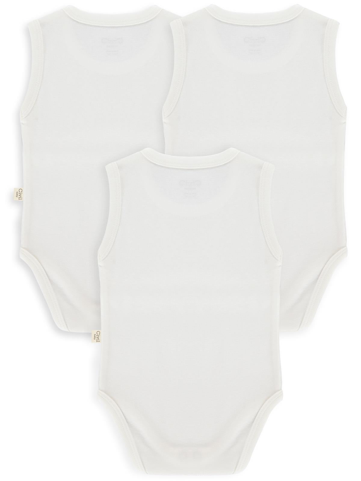 Civil Baby Düz Sıfır Kol 3 lü 0-1 Ay Çıtçıtlı Badi - Beyaz