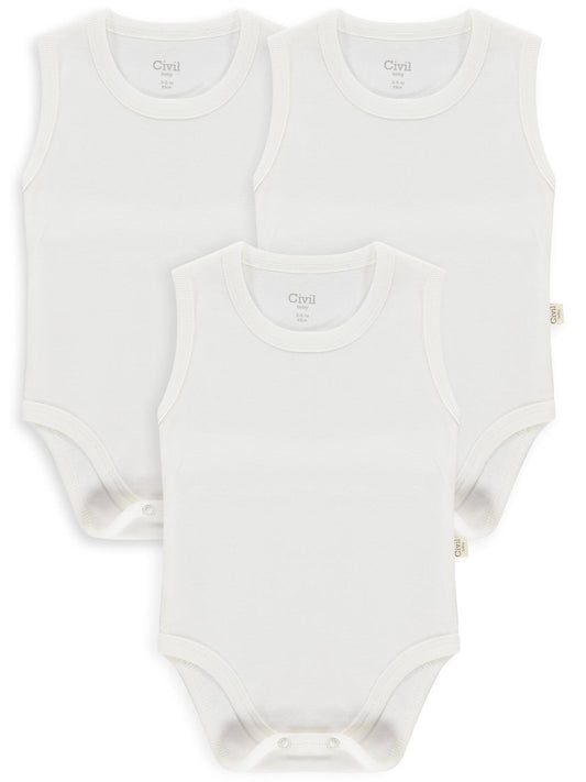 Civil Baby 3 lü Düz Sıfır Kol  Çıtçıtlı Badi - Beyaz