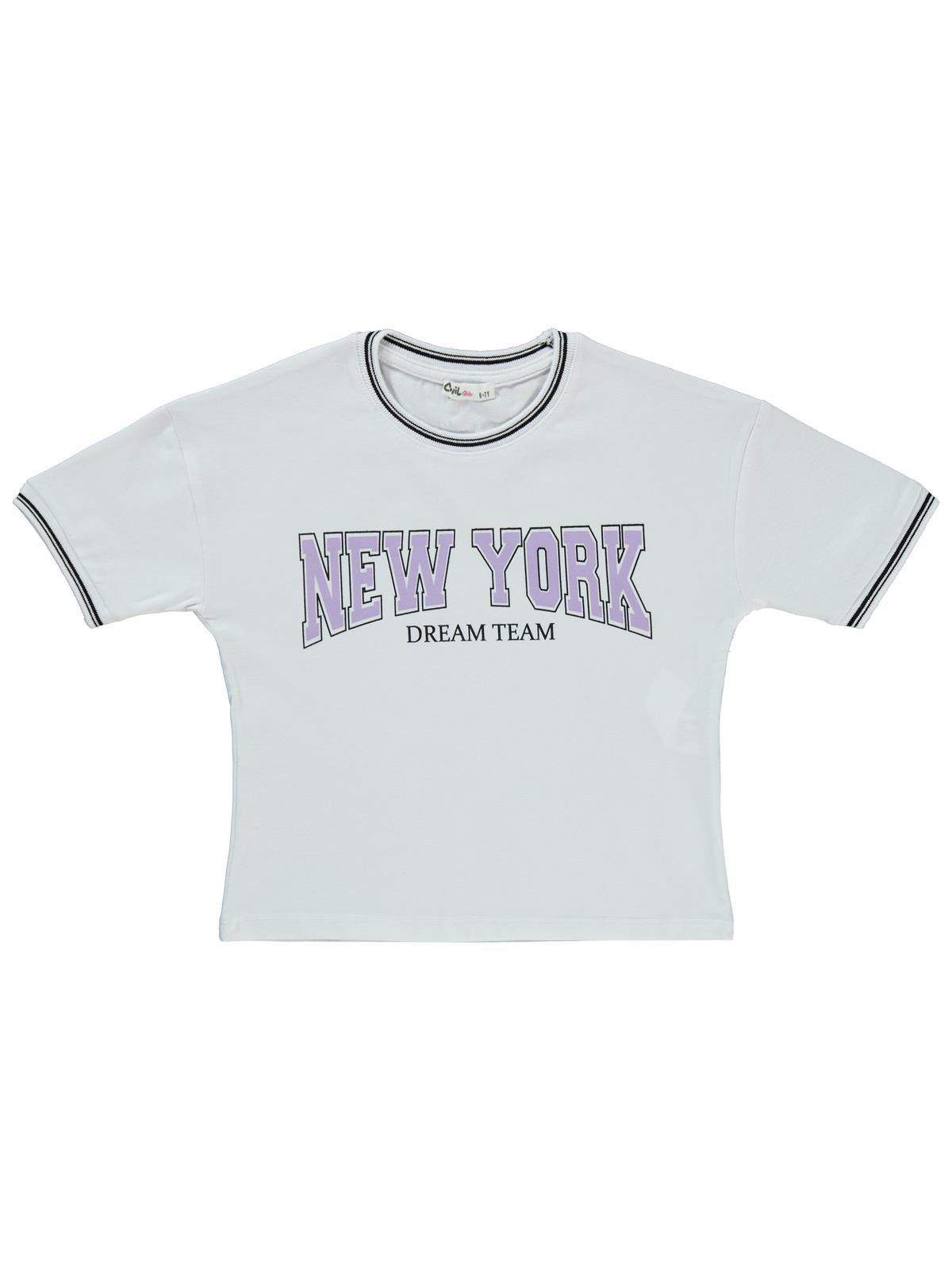 Civil Girls New York Baskılı 6-9 Yaş Tişört - Beyaz