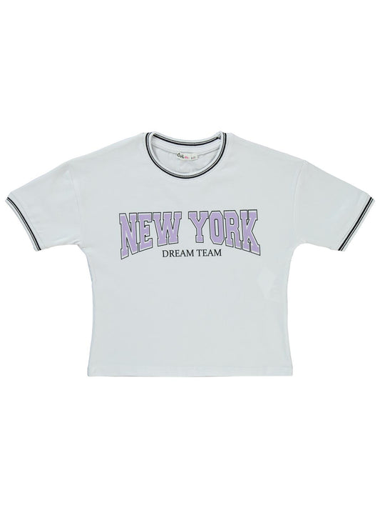 Civil Girls New York Baskılı 10-13 Yaş Tişört - Beyaz