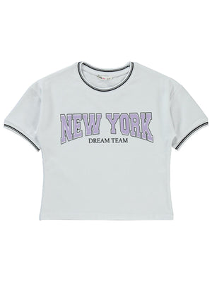 Civil Girls New York Baskılı 10-13 Yaş Tişört - Beyaz