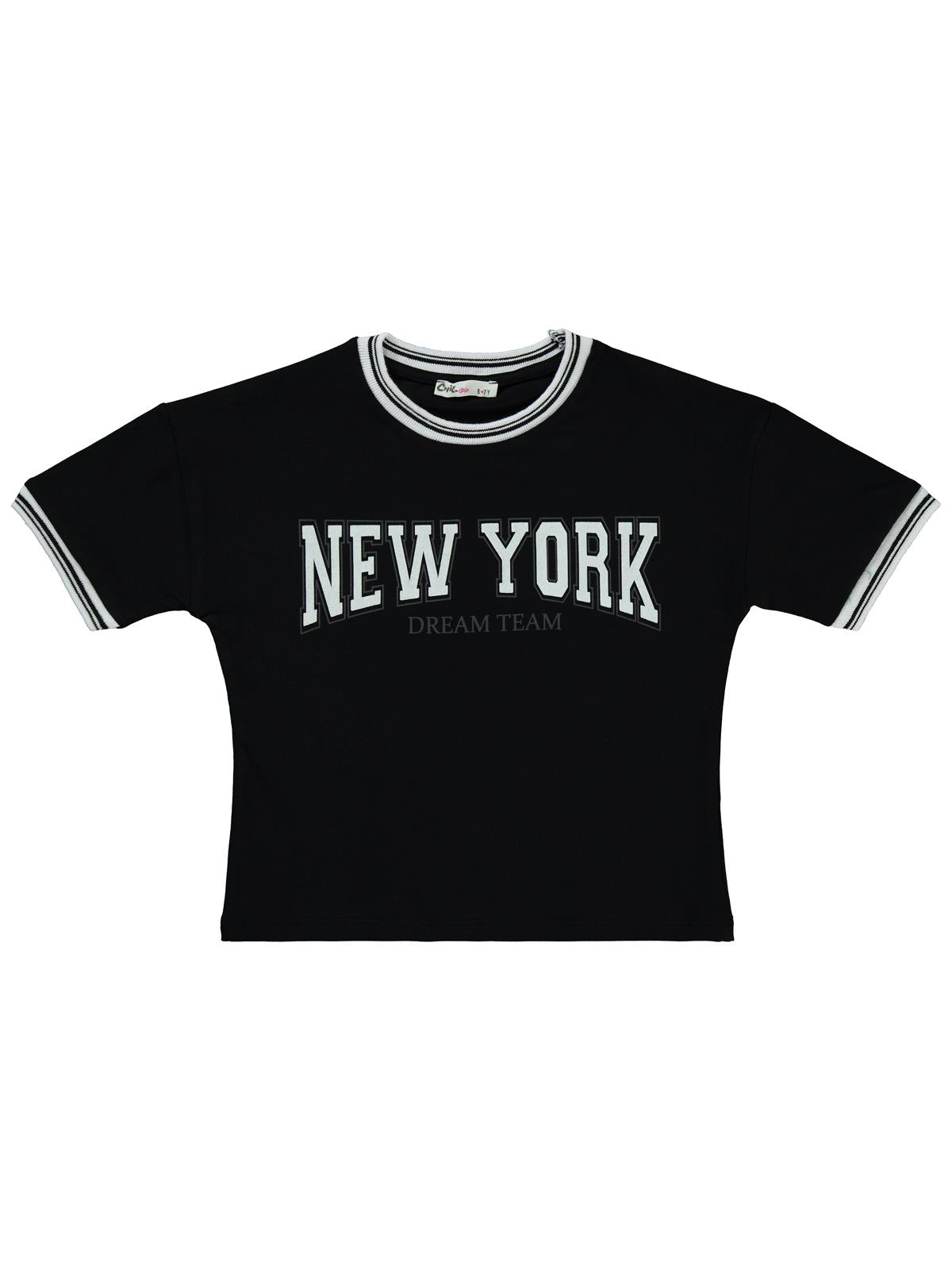 Civil Girls New York Baskılı 6-9 Yaş Tişört - Siyah
