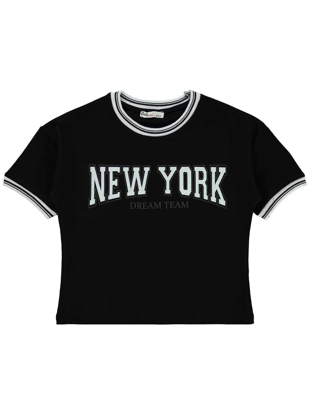 Civil Girls New York Baskılı 10-13 Yaş Tişört - Siyah