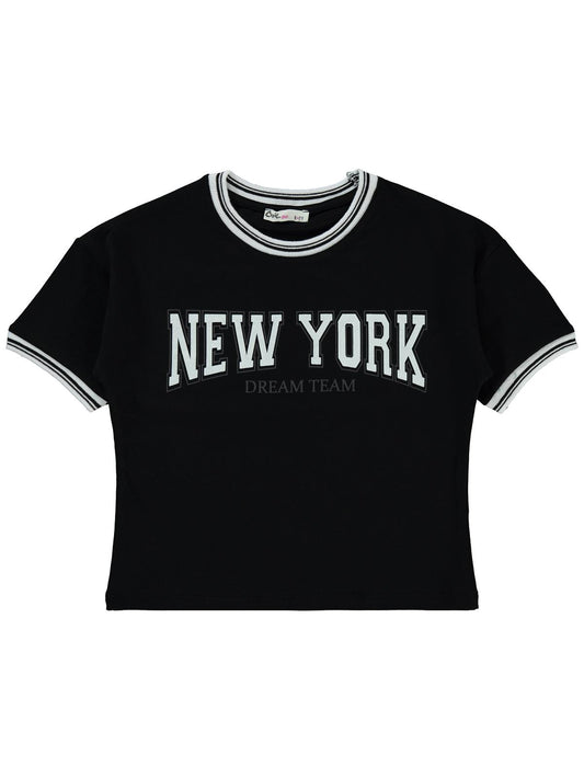Civil Girls New York Baskılı 6-9 Yaş Tişört - Siyah