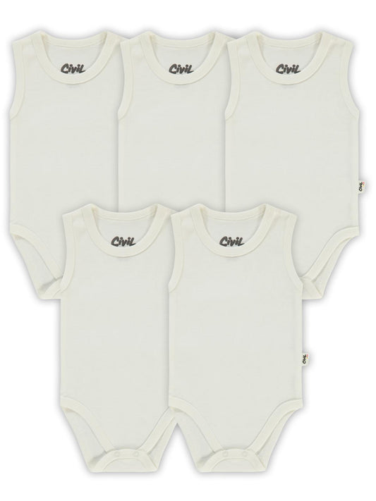 Civil Baby 5 li Düz Basic Sıfır Kol  Çıtçıtlı Badi - Beyaz