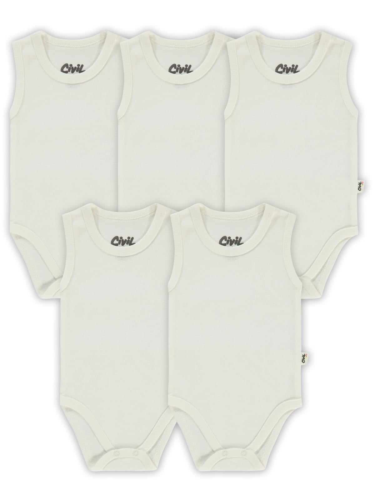 Civil Baby 5 li Düz Basic Sıfır Kol  Çıtçıtlı Badi - Beyaz