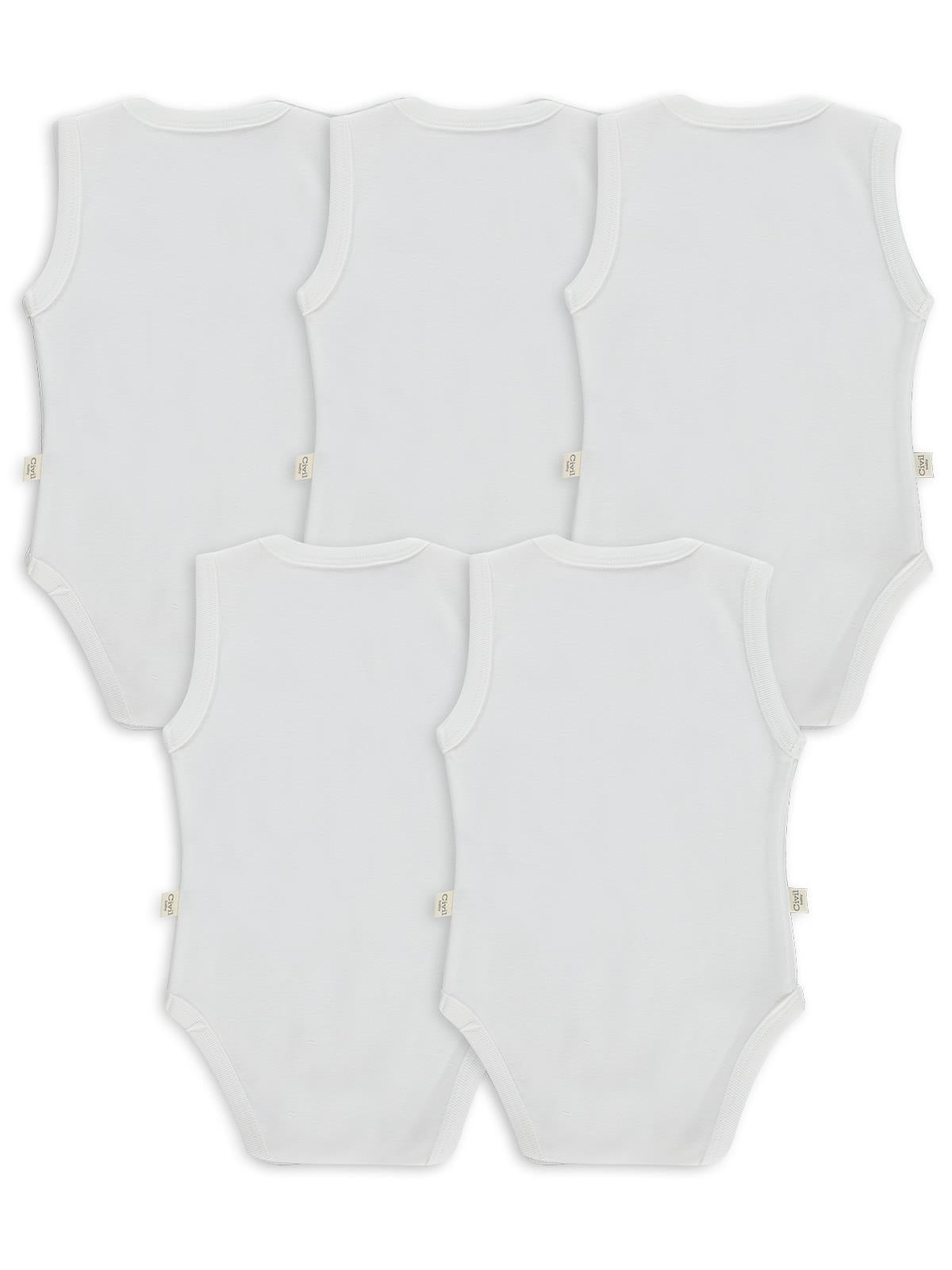 Civil Baby 5 li Düz Basic Sıfır Kol 0-1 Ay Çıtçıtlı Badi - Beyaz