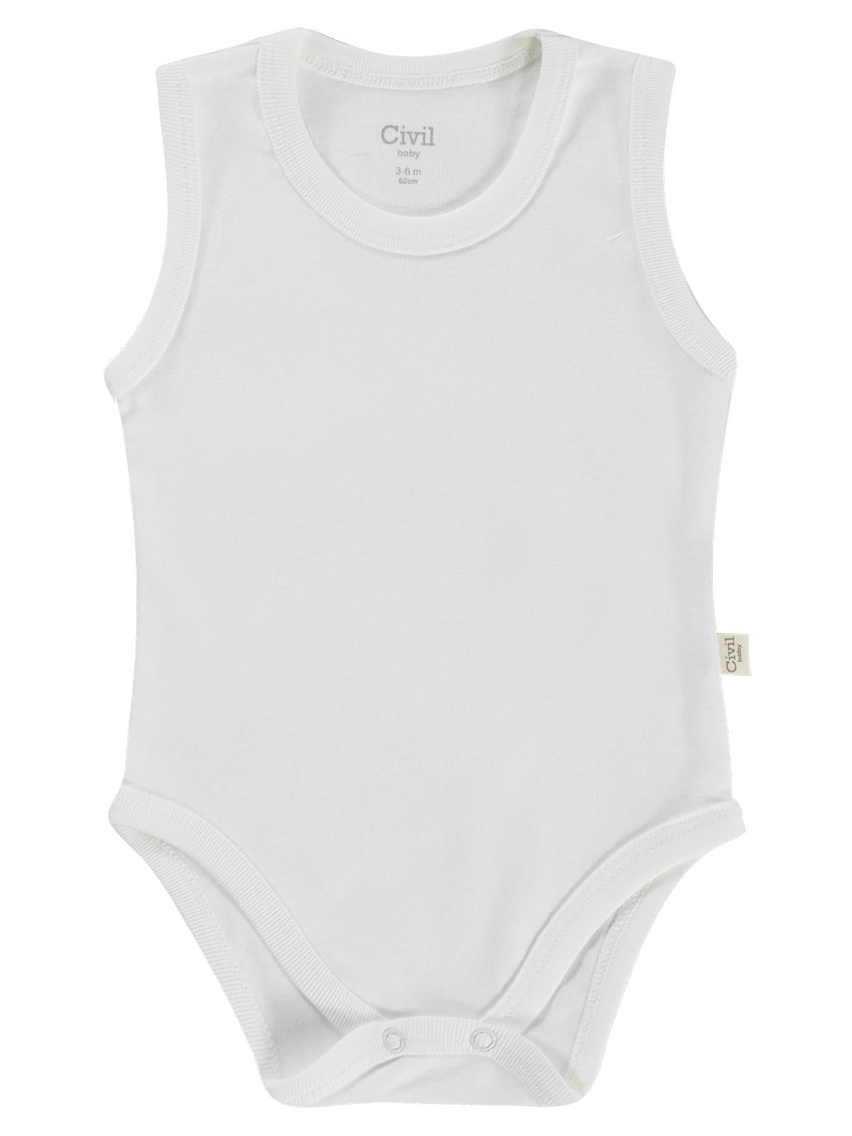 Civil Baby 5 li Düz Basic Sıfır Kol 0-1 Ay Çıtçıtlı Badi - Beyaz