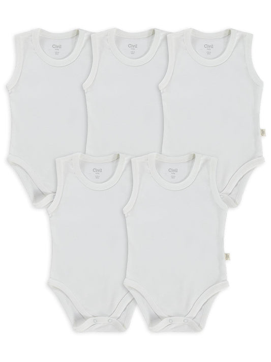 Civil Baby 5 li Düz Basic Sıfır Kol  Çıtçıtlı Badi - Beyaz