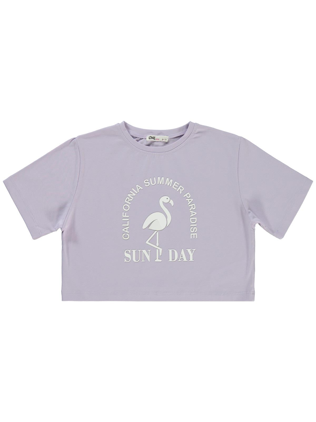 Civil Girls Flamingo Baskılı 10-13 Yaş Tişört - Lila