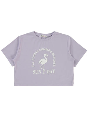 Civil Girls Flamingo Baskılı 10-13 Yaş Tişört - Lila