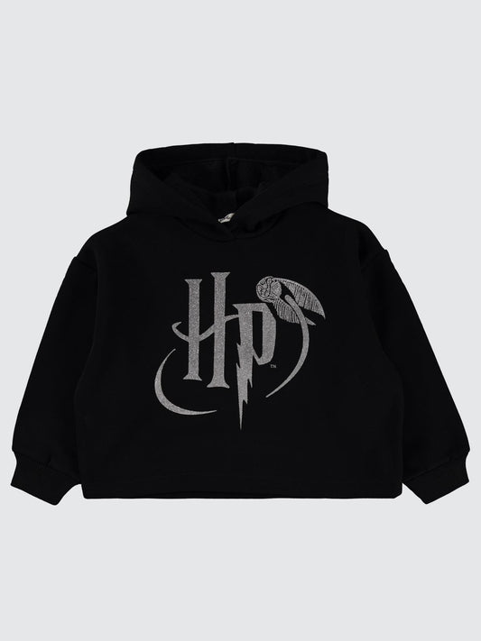 Harry Potter Sweatshirt | 3 İp Uzun Kol Kapşonlu Baskılı | Okul Kreş ve Günlük Kullanım - Siyah