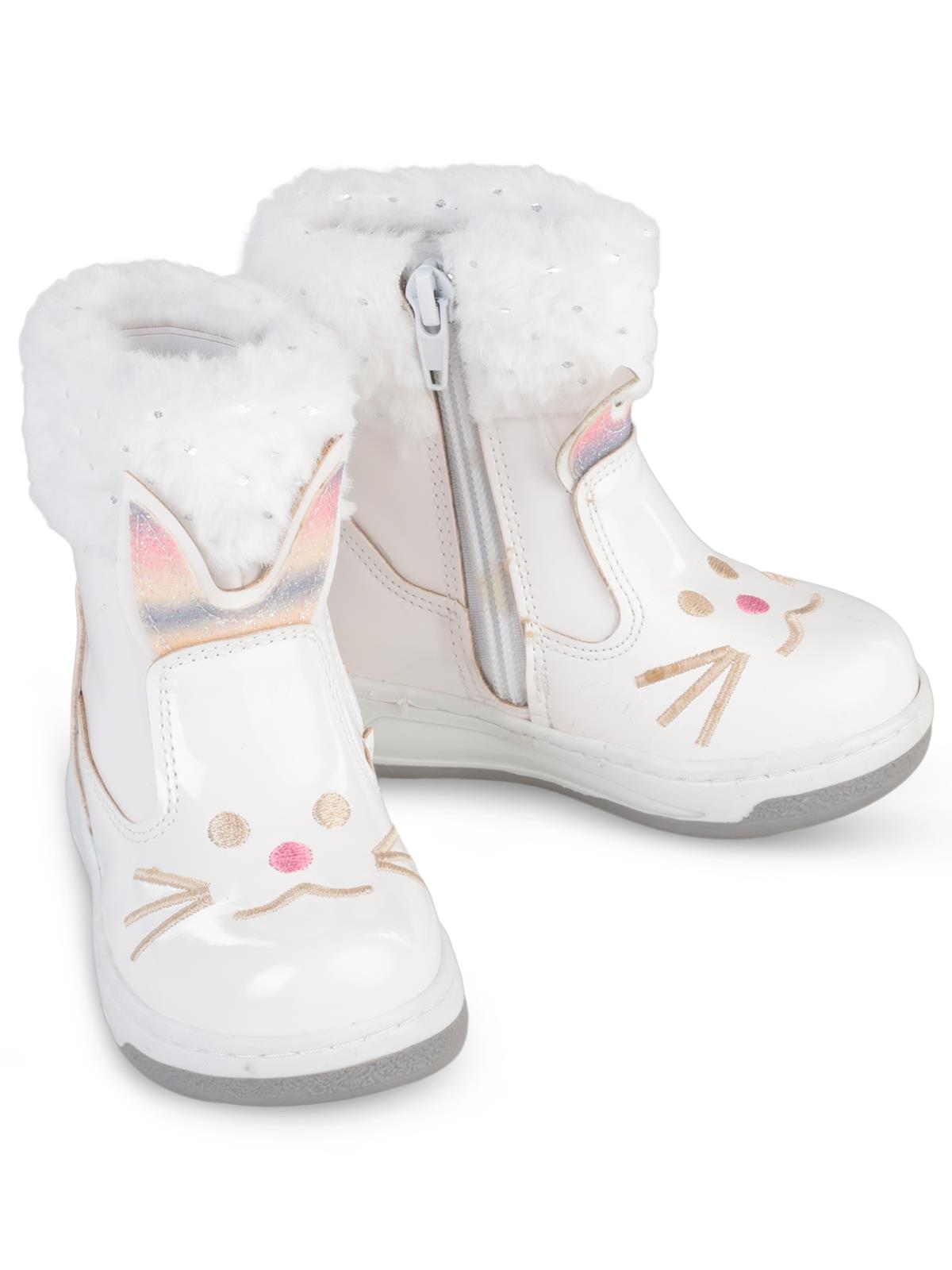 Civil Boots Kedi Nakışlı Rugan 21-25 Numara Bot ve Çizme - Beyaz
