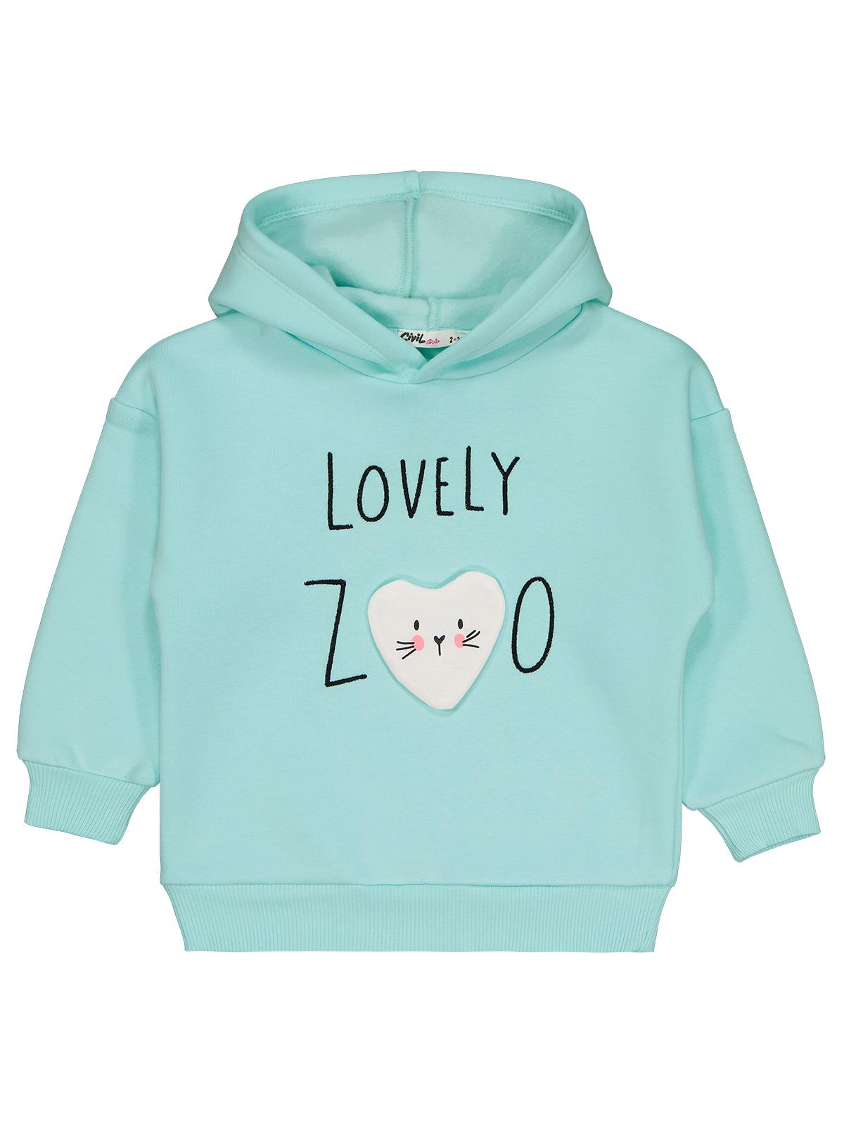 Civil Girls Kız Çocuk Lovely Baskılı Sweatshirt | 3 İp Uzun Kol Kapşonlu | Okul Kreş ve Günlük Kullanım - Yeşil