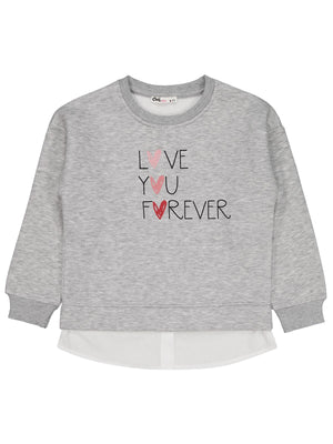 Civil Kız Çocuk Love You Forever Baskılı Sweatshirt | 3 İp Uzun Kol | Okul Kreş ve Günlük Kullanım - Gri