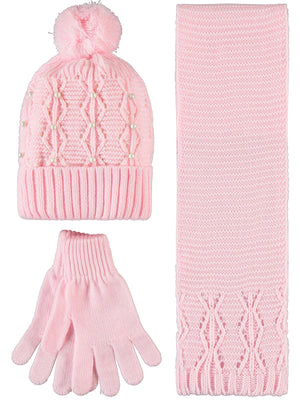 Civil Girls Garson 10-13 Yaş Atkı Bere Eldiven Set - Pembe