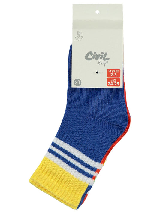 Civil Erkek Çocuk Colorful 3'lü Erkek Soket Çorap | Baskılı | Okul Kreş ve Günlük Kullanım
