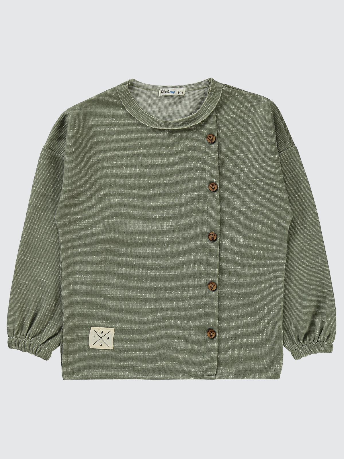 Civil Erkek Çocuk 1996 Armalı Süs Düğmeli Sweatshirt | Jakar/Petek | Okul Kreş ve Günlük Kullanım - Haki