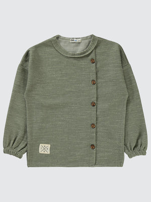 Civil Erkek Çocuk 1996 Armalı Süs Düğmeli Sweatshirt | Jakar/Petek | Okul Kreş ve Günlük Kullanım - Haki