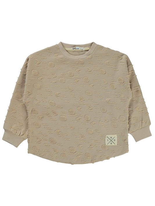 Civil Erkek Çocuk Ay Desenli Sweatshirt | Jakarlı Süprem Uzun Kol | Okul Kreş ve Günlük Kullanım - Bej
