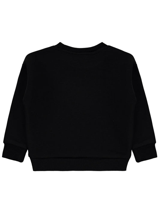 Civil Kız Çocuk Never Stop Baskılı Sweatshirt | 3 İp Uzun Kol | Okul Kreş ve Günlük Kullanım - Siyah
