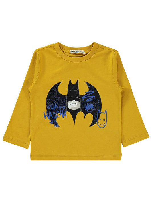 Batman Baskılı Sweatshirt | 2 İp Uzun Kol Bisiklet Yaka Baskılı | Okul Kreş ve Günlük Kullanım - Hardal