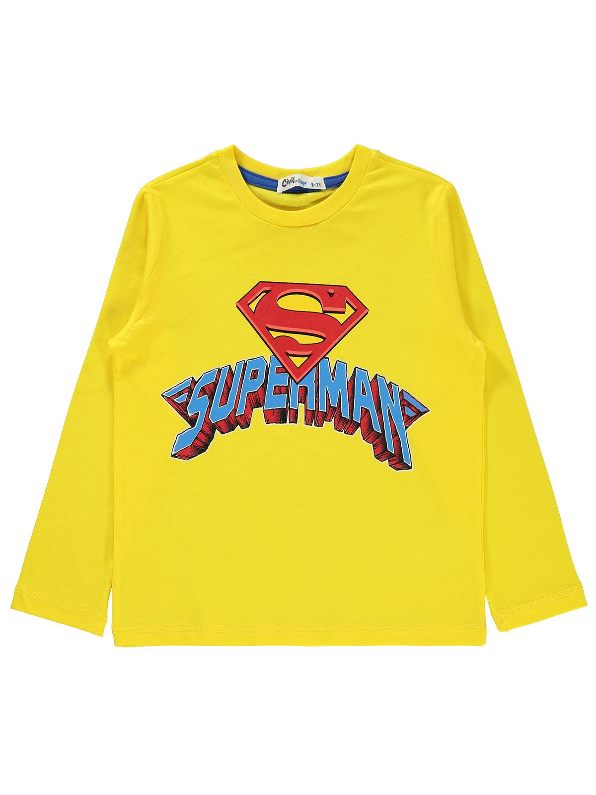 Superman Baskılı Sweatshirt | Süprem Uzun Kol Bisiklet Yaka Baskılı | Okul Kreş ve Günlük Kullanım - Sarı
