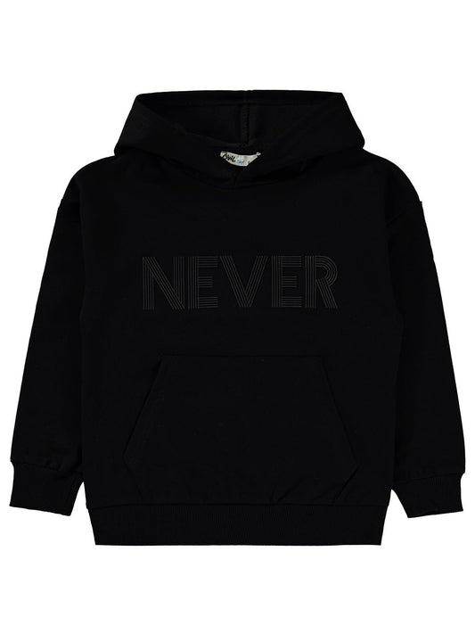 Civil Erkek Çocuk Neber Baskılı Sweatshirt | 2 İp Uzun Kol Kapşonlu | Okul Kreş ve Günlük Kullanım - Siyah