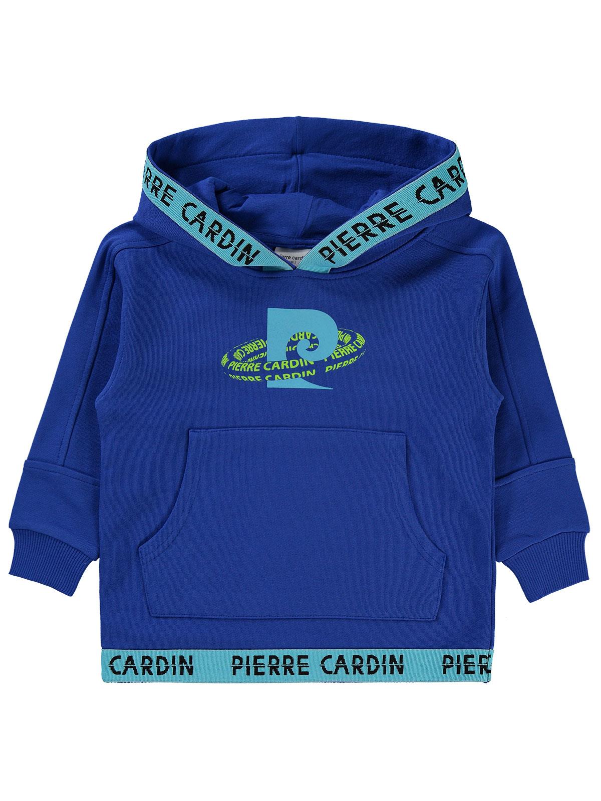 Pierre Cardin Baskılı Sweatshirt | 3 İp Uzun Kol Kapşonlu Baskılı | Okul Kreş ve Günlük Kullanım - Mavi