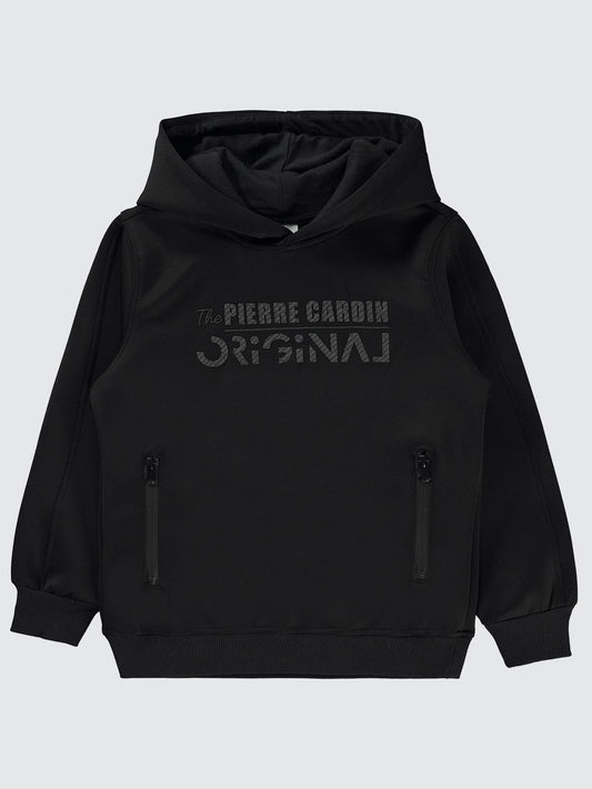 Pierre Cardin Original Baskılı Sweatshirt | Dalgıç Uzun Kol Kapşonlu | Okul Kreş ve Günlük Kullanım - Siyah
