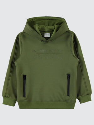 Pierre Cardin Original Baskılı Sweatshirt | Dalgıç Uzun Kol Kapşonlu | Okul Kreş ve Günlük Kullanım - Haki