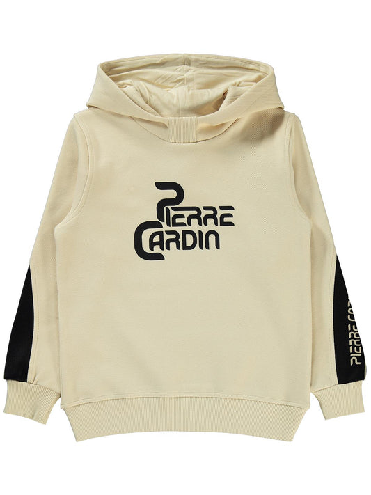 Pierre Cardin Baskılı Sweatshirt | Pike Uzun Kol Kapşonlu Baskılı | Okul Kreş ve Günlük Kullanım - Bej