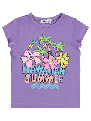 Civil Girls Summer Baskılı 2-5 Yaş Tişört - Lila