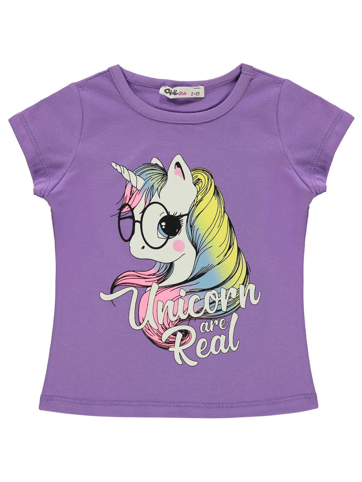 Civil Girls Unicorn Baskılı 2-5 Yaş Tişört - Lila