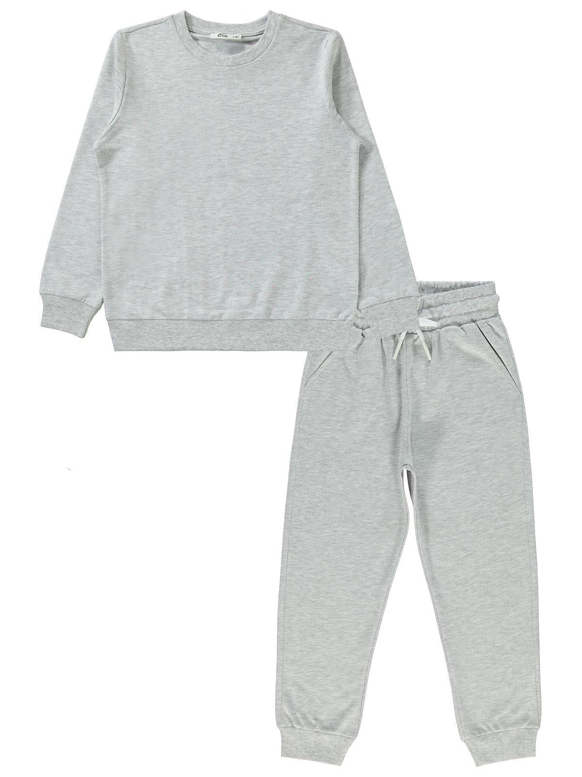 Civil Erkek Çocuk Unisex Basic Eşofman Takımı | 2 İp - 2 İp Uzun Kol | Okul Kreş ve Günlük Kullanım - Gri
