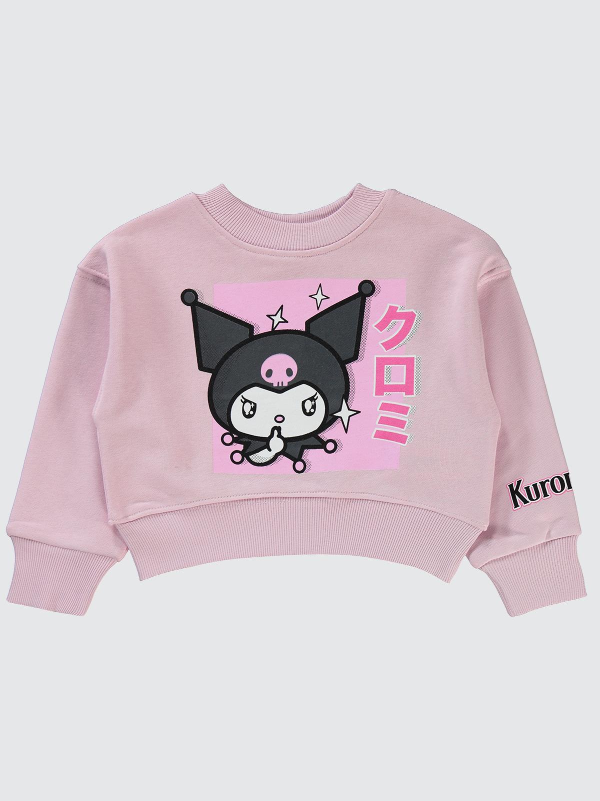 Kuromi Sweatshirt | 3 İp Şardonsuz Uzun Kol Bisiklet Yaka Baskılı | Okul Kreş ve Günlük Kullanım - Lila
