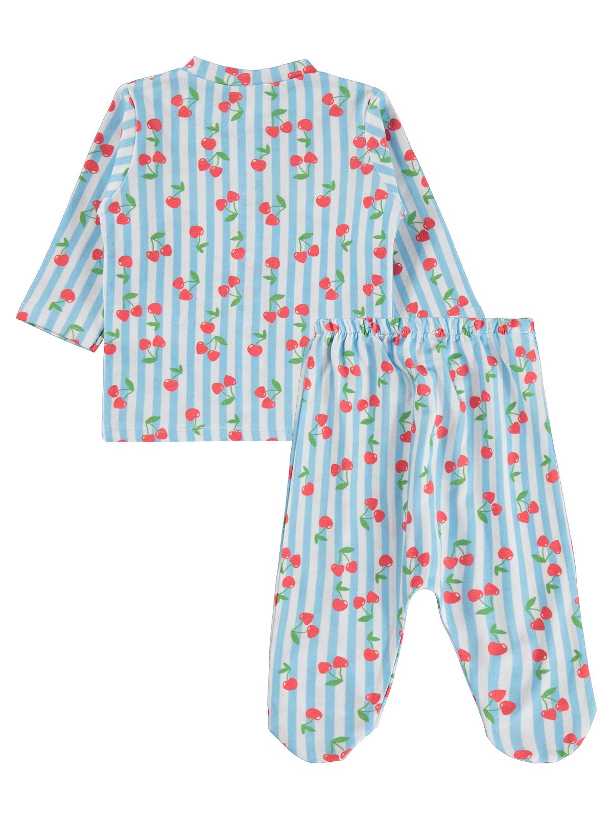 Civil Baby Çizgili Kiraz Baskılı 1-6 Ay Pijama Takımı - Mavi