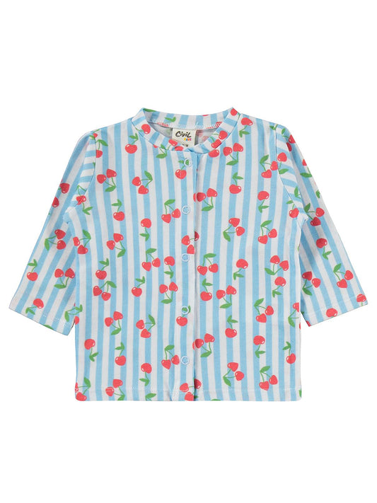 Civil Baby Çizgili Kiraz Baskılı 1-6 Ay Pijama Takımı - Mavi