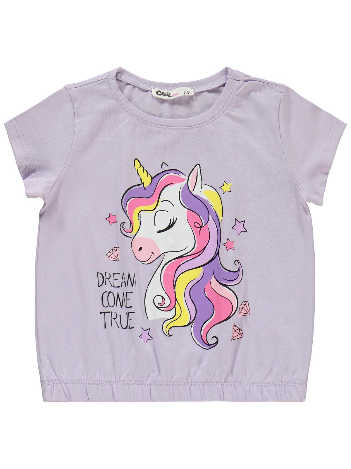 Civil Girls Unicorn Baskılı 2-5 Yaş Takım - Ekru