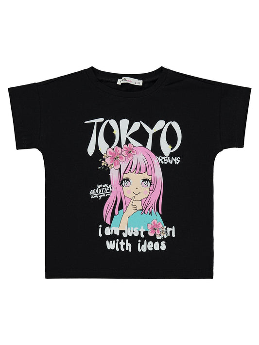 Civil Girls Tokyo Baskılı 2-5 Yaş Tişört - Siyah