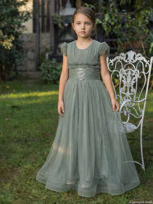 Civil Girls Bağcıklı 6-14 Yaş Abiye - Yeşil