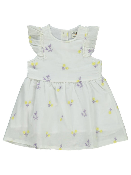 Civil Baby Çiçek Nakışlı 6-18 Ay Elbise - Ekru