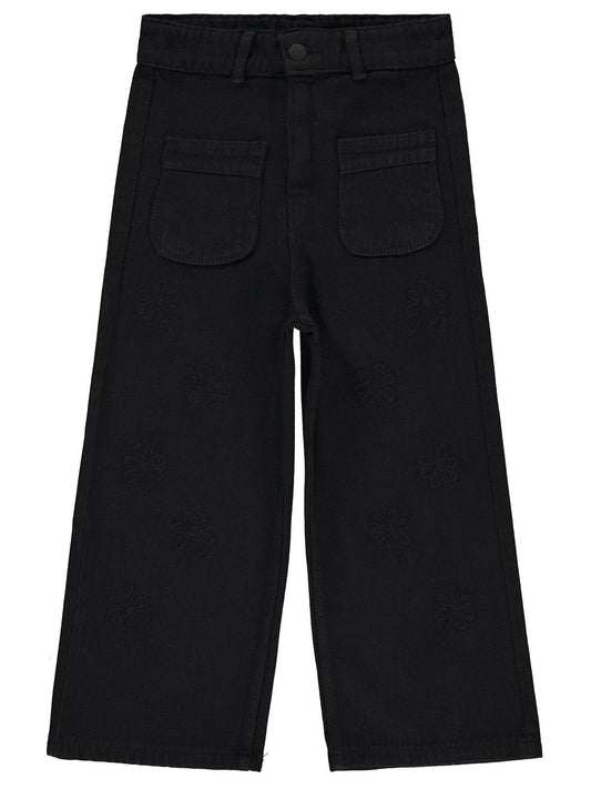 Civil Girls Çiçek Nakışlı 6-9 Yaş Pantolon - Siyah