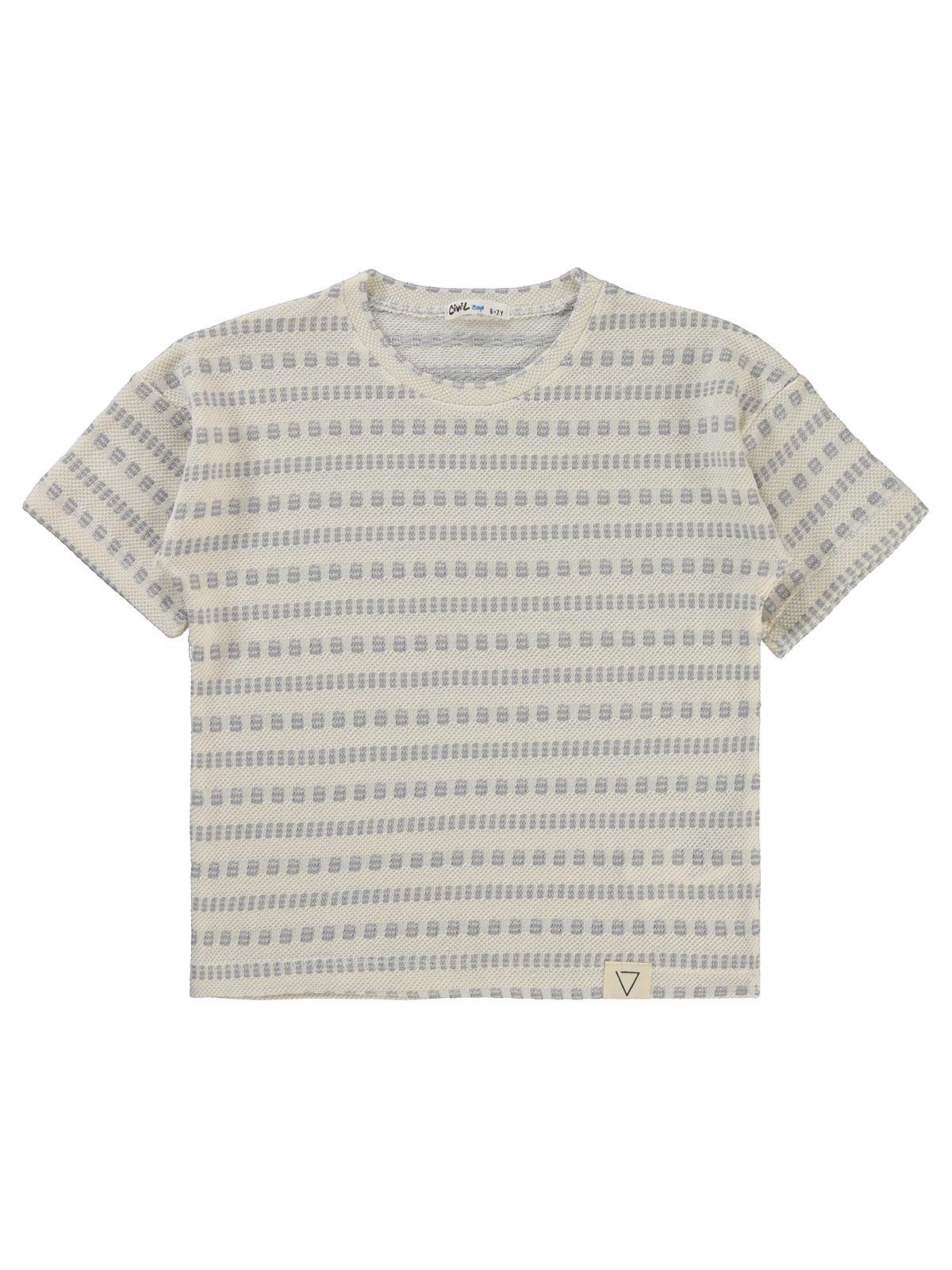 Civil Boys Kendinden Desenli 10-13 Yaş Tişört - Gri