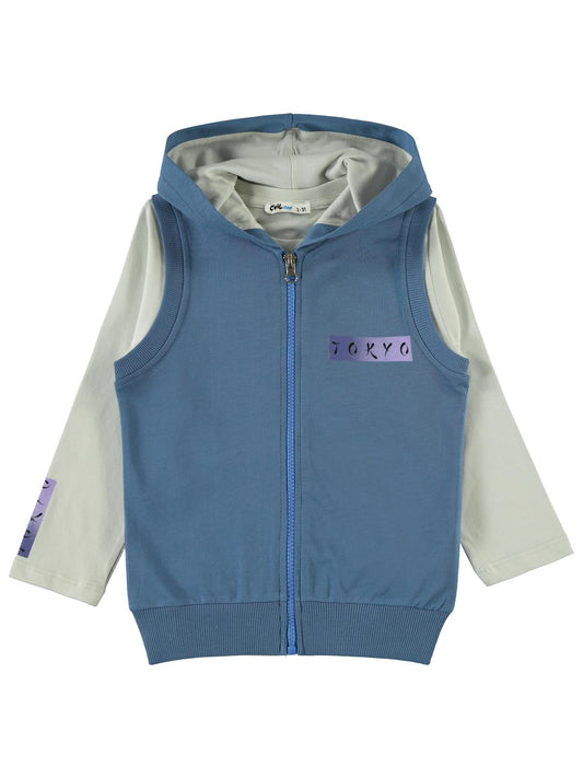 Civil Boys Tokyo Baskılı 2-5 Yaş Yelekli Sweatshirt - Mavi